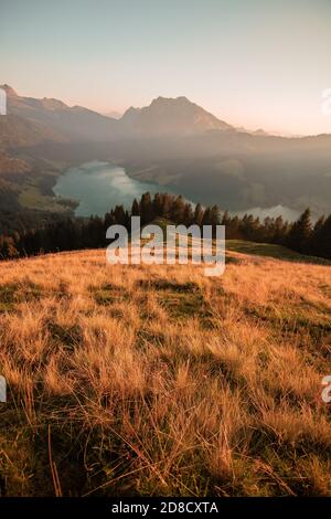 Waegitalersee, Lago in Svizzera, Tramonto in paesaggi Foto Stock