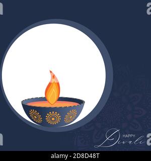 Illustrazione vettoriale di Diwali festival Diya lampada. Happy Diwali biglietti di auguri di lusso. Festival delle luci inviti vacanza. Illustrazione Vettoriale