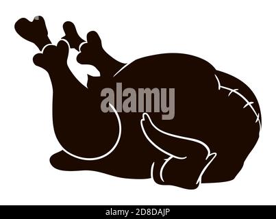 Deliziosa silhouette di una silhouette tacchino arrostita e ripida, isolata su sfondo bianco. Illustrazione Vettoriale