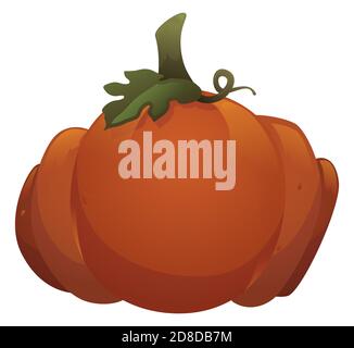 Zucca grande e succulenta con gambo e vite, isolata su sfondo bianco. Illustrazione Vettoriale