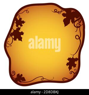 Segno con disegno arancione e autunnale decorato con foglie e viti, isolato su sfondo bianco. Illustrazione Vettoriale