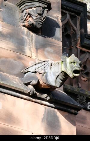 Un gargoyle all'esterno della Cattedrale di Chester, Cheshire, UK. Foto Stock