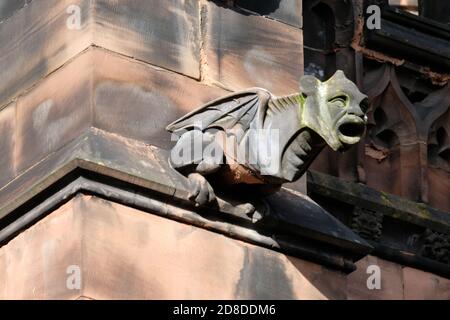 Un gargoyle all'esterno della Cattedrale di Chester, Cheshire, UK. Foto Stock