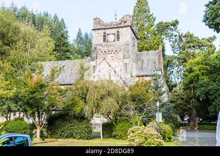 Chiesa Parrocchiale di Santa Maria 1873 in villaggio rurale. Betws y Coed, Conwy, Galles, Regno Unito, Gran Bretagna, Betws-y-Coed, Galles, Regno Unito, chiese, chiesa, edificio, esterno, Foto Stock