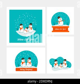 set famiglia snowman Illustrazione Vettoriale