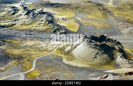 Lakagigar è una fila di appox. 130 crateri vulcanici sull'Islanda meridionale. Il più grande è il vulcano Laki la cui eruzione era uno dei gr Foto Stock