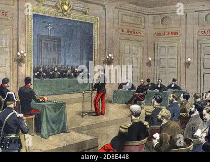 ALFRED DREYFUS (1859-1935) ufficiale di artiglieria francese al suo secondo processo a Rennes, 1889. Foto Stock