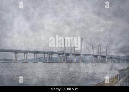 Ponte Tappan Zee su vecchio sfondo testurizzato. Attraversa il fiume Hudson tra Nyack e Tarrytown Foto Stock