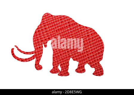 silhouette di elefante con tessuto della pelle isolato su sfondo bianco Foto Stock