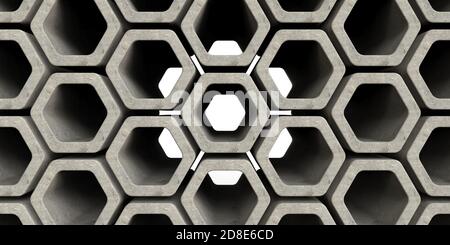 Struttura della parete in cemento a nido d'ape. Design esterno astratto ed esagonale. Illustrazione del rendering 3D, vista frontale Foto Stock