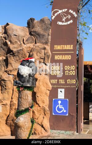 LOS CRISTIANOS, TENERIFE, SPAGNA - CIRCA JAN, 2016: Orario è all'ingresso del piccolo zoo il Parco delle scimmie. Il Parco delle scimmie è un allevamento internazionale Foto Stock