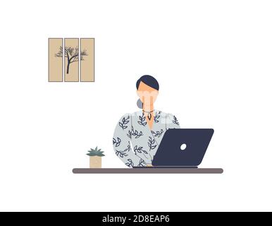 Tutor donna senza volto lavoro su laptop.lavoro remoto, e-learning a distanza o formazione online durante virus Epidemic.Lady trainer o allenatore condotta webinar Illustrazione Vettoriale