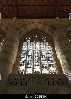 Vetrate colorate, Sterling Memorial Library, Yale University, New Haven, Connecticut, USA Foto Stock