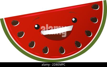 Cocomero carattere carino. Simpatico poster di frutta con il carattere vettoriale anguria. Stile cartone animato Illustrazione Vettoriale