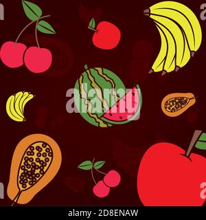 motivo marrone con frutta e verdura colorate, illustrazione vettoriale Illustrazione Vettoriale