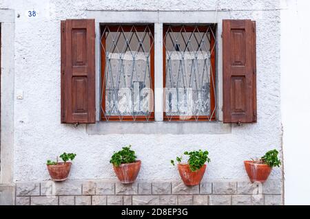 Finestra a Pesariis, Friuli-Venezia Giulia, Italia Foto Stock