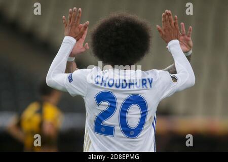 ATENE, GRECIA - OTTOBRE 29: Hamza Choudhury di Leicester City celebra il suo obiettivo, secondo per la sua squadra, durante la partita di scena UEFA Europa League Group G tra AEK Atene e Leicester City allo Stadio Olimpico di Atene il 29 ottobre 2020 ad Atene, Grecia. (Foto di MB Media) Foto Stock