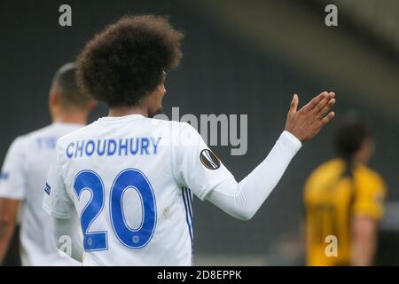 ATENE, GRECIA - OTTOBRE 29: Hamza Choudhury di Leicester City celebra il suo obiettivo, secondo per la sua squadra, durante la partita di scena UEFA Europa League Group G tra AEK Atene e Leicester City allo Stadio Olimpico di Atene il 29 ottobre 2020 ad Atene, Grecia. (Foto di MB Media) Foto Stock