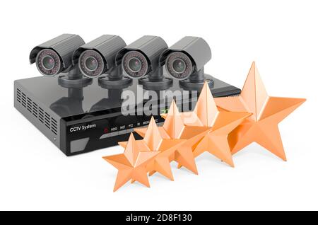 Valutazione del cliente del sistema videoregistratore digitale CCTV, rendering 3D isolato su sfondo bianco Foto Stock