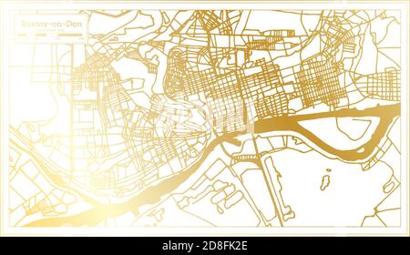 Rostov sulla mappa della città di Don Russia in stile retro in colore dorato. Mappa di contorno. Illustrazione vettoriale. Illustrazione Vettoriale