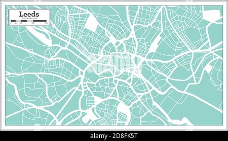 Mappa della città di Leeds in Gran Bretagna in stile retro. Mappa di contorno. Illustrazione vettoriale. Illustrazione Vettoriale