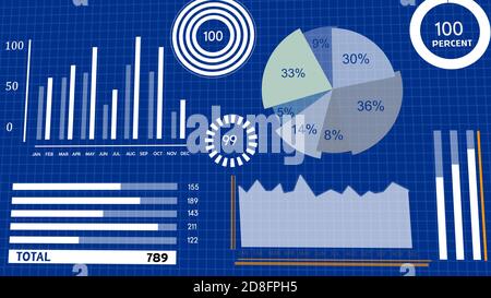 grafico e grafico delle presentazioni di successo di business/finanza su sfondo blu. Foto Stock