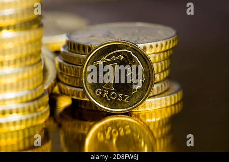 Monete metalliche zloty polacche Foto Stock