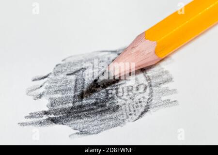 Un Euro disegnato in matita Foto Stock