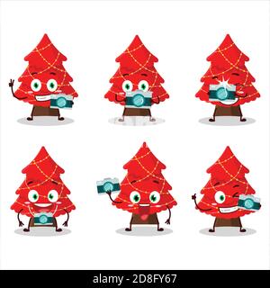 Fotografo professione emoticon con rosso albero di natale cartoon carattere Illustrazione Vettoriale