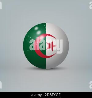 Sfera o sfera di plastica lucida realistica con bandiera di Algeria Illustrazione Vettoriale