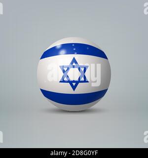 Sfera o sfera di plastica lucida realistica con bandiera di Israele Illustrazione Vettoriale