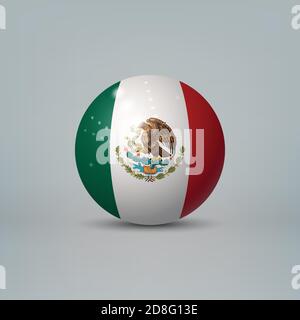 Sfera o sfera di plastica lucida realistica con bandiera del Messico Illustrazione Vettoriale