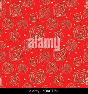 Motivo senza giunture astratto con vernice acrilica brillante 3d circolare a spirale e pallino polka su sfondo rosso. Textu glitter disegnata a mano Foto Stock