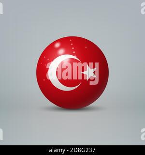 Sfera o sfera di plastica lucida realistica con bandiera di Turchia Illustrazione Vettoriale