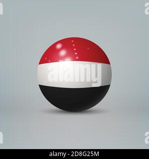 Sfera o sfera di plastica lucida realistica con bandiera dello Yemen Illustrazione Vettoriale