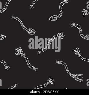 Le mani del robot scaravano un motivo senza cuciture. Sfondo bianco e nero. Illustrazione vettoriale per progettazione di superfici, stampa, poster, icone, Web, disegni grafici. Illustrazione Vettoriale