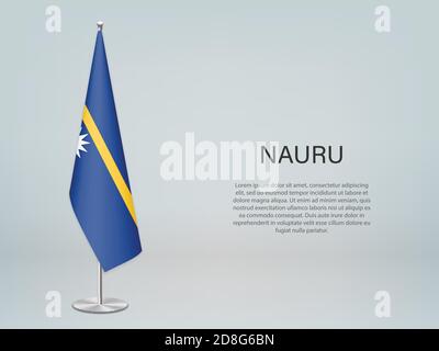 Bandiera Nauru appesa sul supporto. Modello per banner conferenza Illustrazione Vettoriale