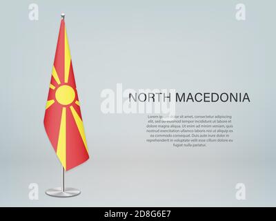 Nord Macedonia appesa bandiera in stand. Modello per conferenza ba Illustrazione Vettoriale