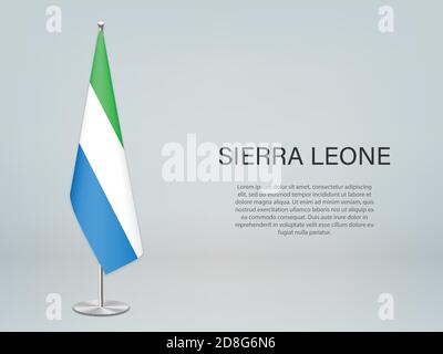 Bandiera della Sierra Leone appesa in stand. Modello per conferenza di banne Illustrazione Vettoriale