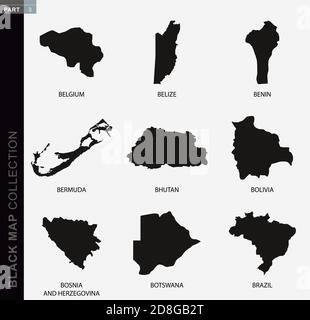 Mappa nera, mappe di contorno nere del mondo. Raccolta mappe parte 3. Illustrazione Vettoriale