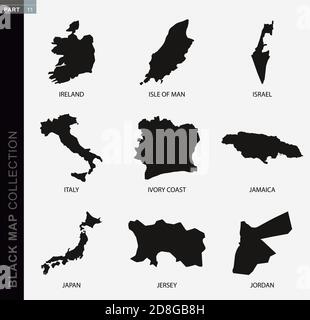 Mappa nera, mappe di contorno nere del mondo. Raccolta mappe parte 11. Illustrazione Vettoriale