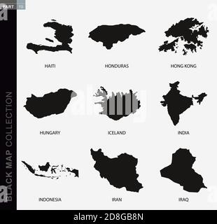 Mappa nera, mappe di contorno nere del mondo. Raccolta mappe parte 10. Illustrazione Vettoriale