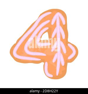 cartoon numero simbolo natale zenzero cookies vacanza con rosa bianco glassare divertenti elementi di carattere disegnati a mano isolati su bianco Illustrazione Vettoriale