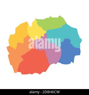 Regioni statistiche della Macedonia settentrionale. Mappa delle divisioni amministrative regionali. Illustrazione vettoriale colorata. Illustrazione Vettoriale