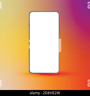 Telefono cellulare con schermo vuoto. Vista prospettica 3D dello smartphone Silver. Sfondo mesh a gradiente colorato. Modello per la presentazione grafica Illustrazione Vettoriale