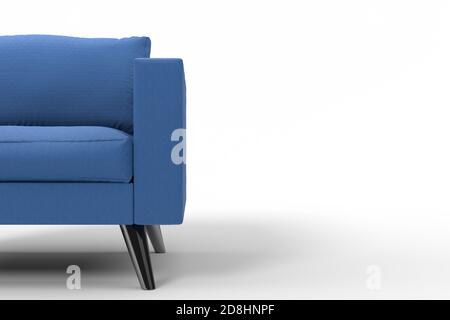 Poltrona blu con cuscini su sfondo bianco dello studio. Rappresentazione 3D e illustrazione del reclinatore Foto Stock