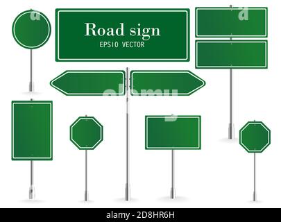 Cartello segnaletico, segnaletica stradale, cartelloni segnaletici e puntatore verde. Illustrazione vettoriale Illustrazione Vettoriale