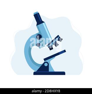 Microscopio, concetto di ricerca scientifica. Illustrazione vettoriale in stile piatto Illustrazione Vettoriale