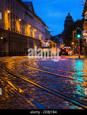 Tram a Bruxelles Foto Stock