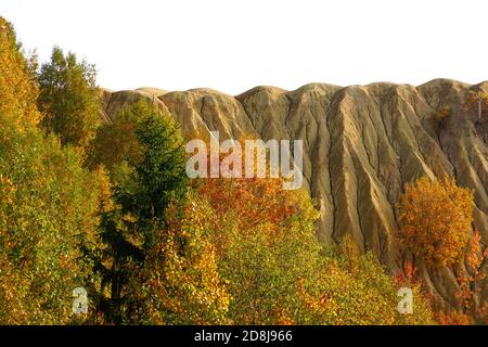 Incredibile, ripida montagna di arenaria. Autunno foresta in frontground. Foto Stock